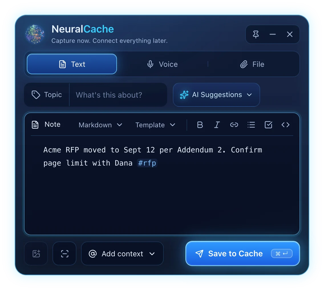 The quick capture window with a note being typed.